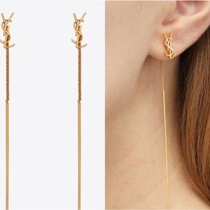 YSL Opyum Threader Earrings Gold color NEW-